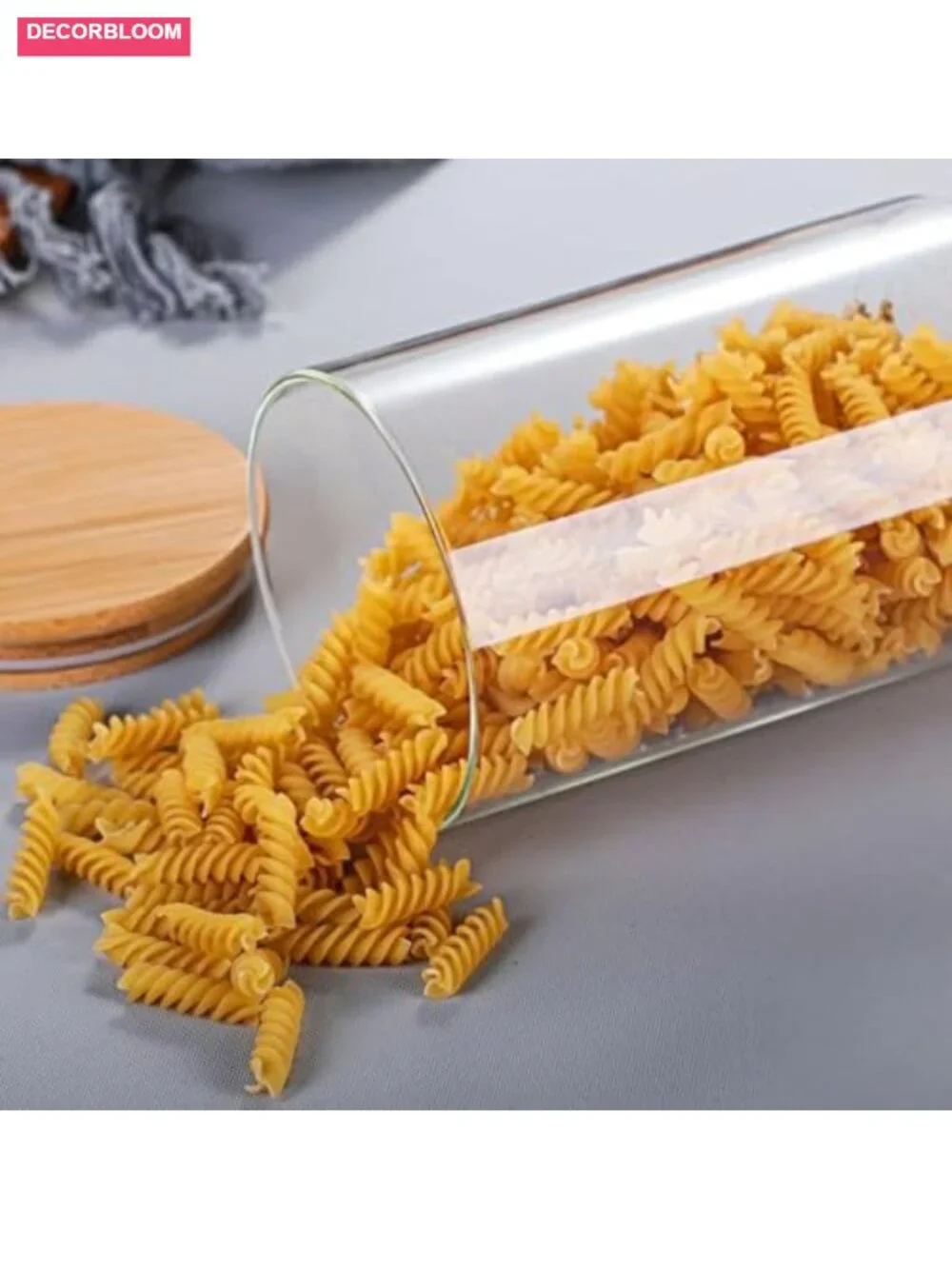 Glass Spaghetti Pasta Storage Containers 71oz Set of 2 with Bamboo Lids Airtight